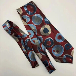 Oscar De La Renta Studio Menswear Red Tie Polyester Silk Mix Made In USA